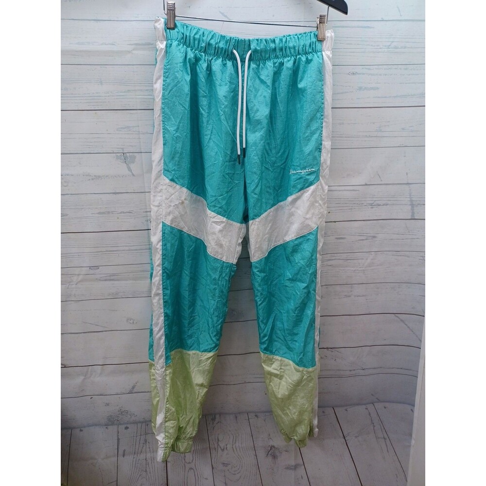 Vtg Champion Track Pants Mens L Green White Nylon Colorblock Joggers